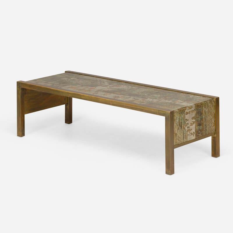 Buriné Table basse Festival de printemps gravée à l'acide par Philip et Kelvin Laverne en vente