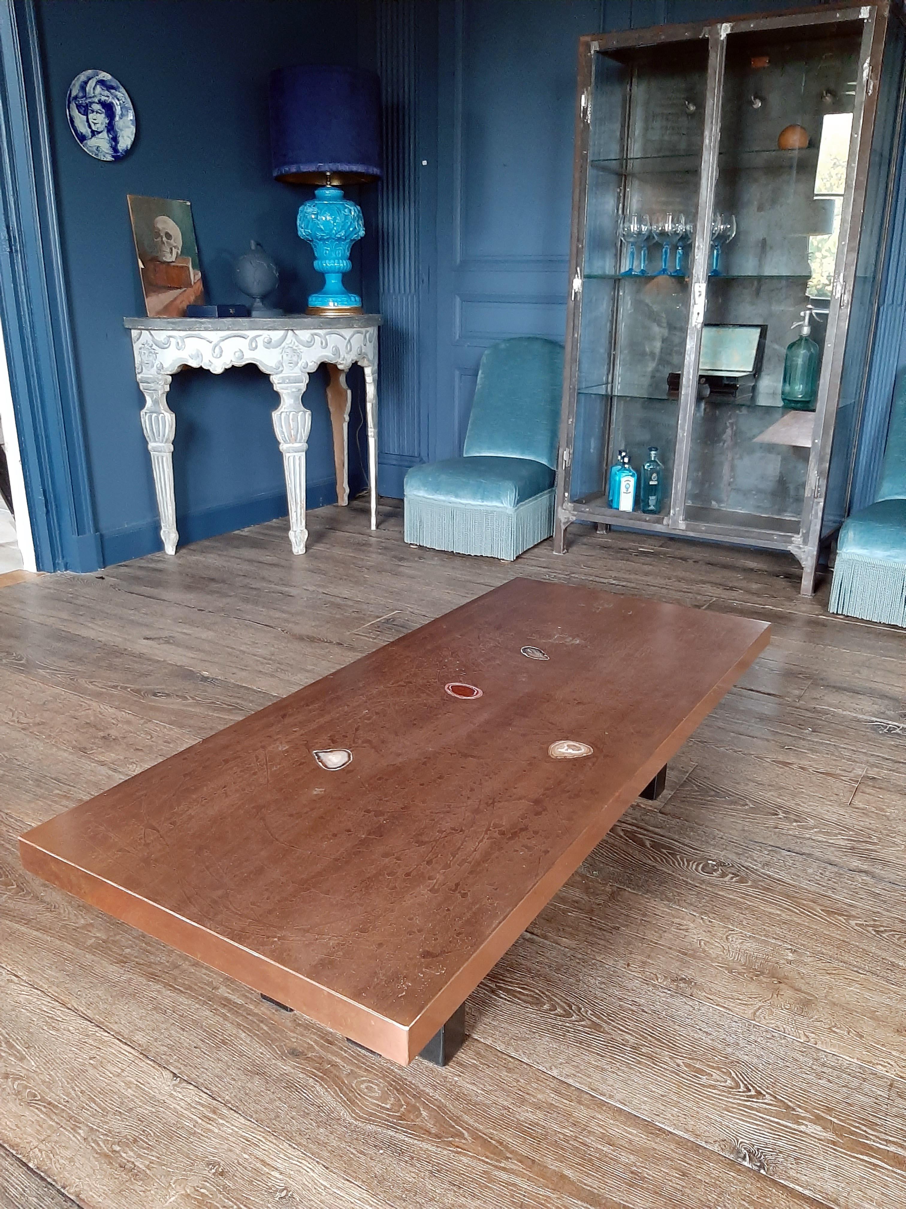 Belgian Acid Etched Copper and Agate Coffee Table on a Black Base, Lova Creations, 1980s For Sale