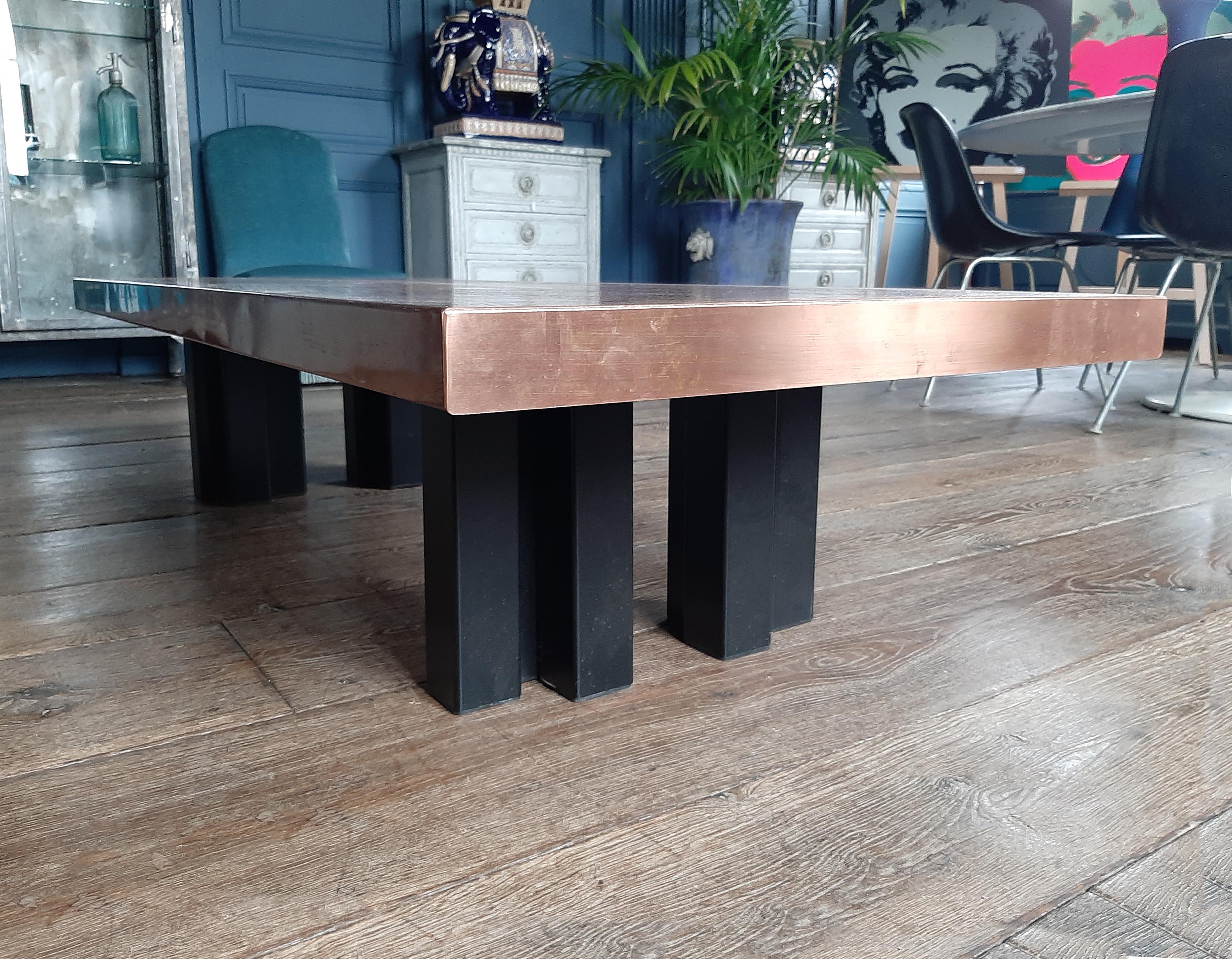 Acid Etched Copper and Agate Coffee Table on a Black Base, Lova Creations, 1980s In Good Condition For Sale In Baambrugge, NL