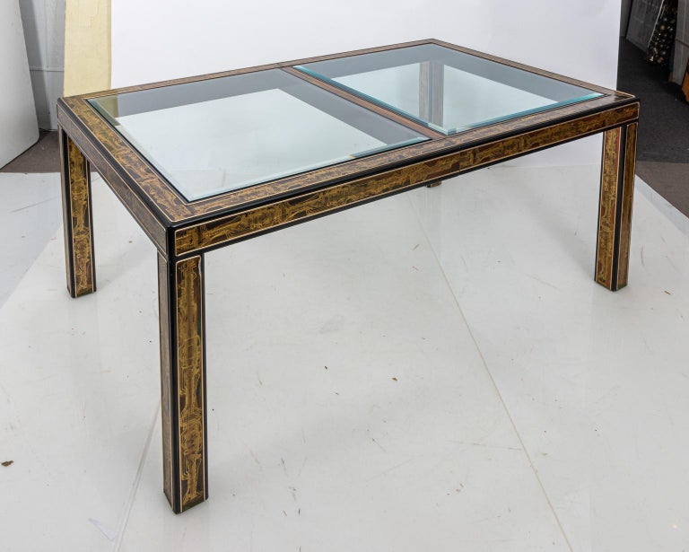 Acid Etched Glass Top Dining Table by Bernhard Rohne for Mastercraft