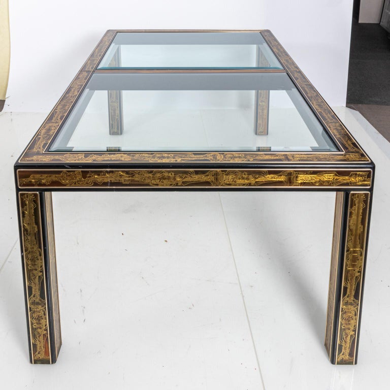 Acid Etched Glass Top Dining Table by Bernhard Rohne for Mastercraft