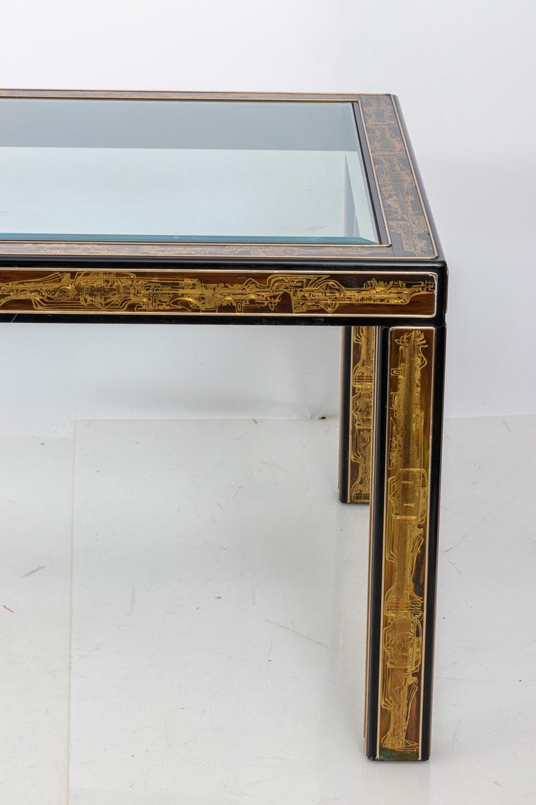 Acid Etched Glass Top Dining Table by Bernhard Rohne for Mastercraft