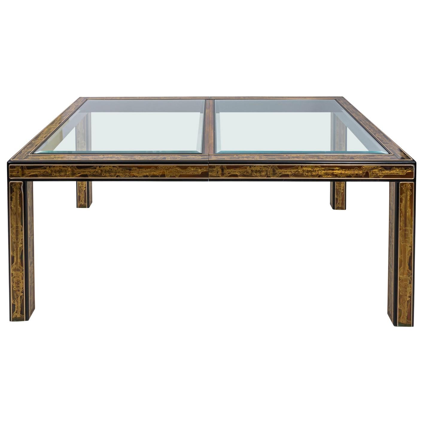 Acid Etched Glass Top Dining Table by Bernhard Rohne for Mastercraft