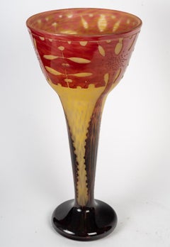 Acid-Etched Glass Vase, Amarantes Model by Charles Schneider, Art Nouveau, 1900.