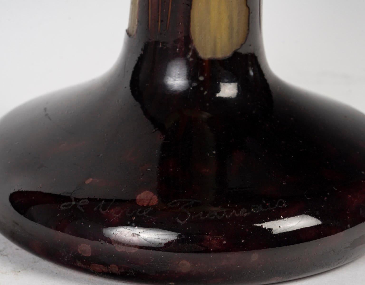 Vetro Vaso in vetro acidato, modello Amarantes di Charles Schneider, Art Nouveau, 1900. in vendita