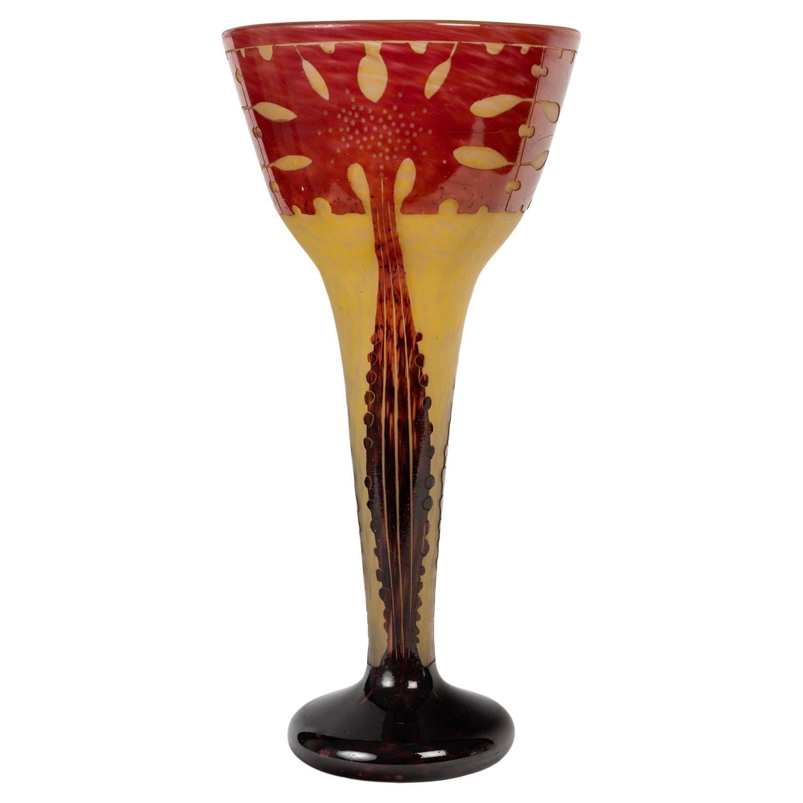 Vaso in vetro acidato, modello Amarantes di Charles Schneider, Art Nouveau, 1900. in vendita