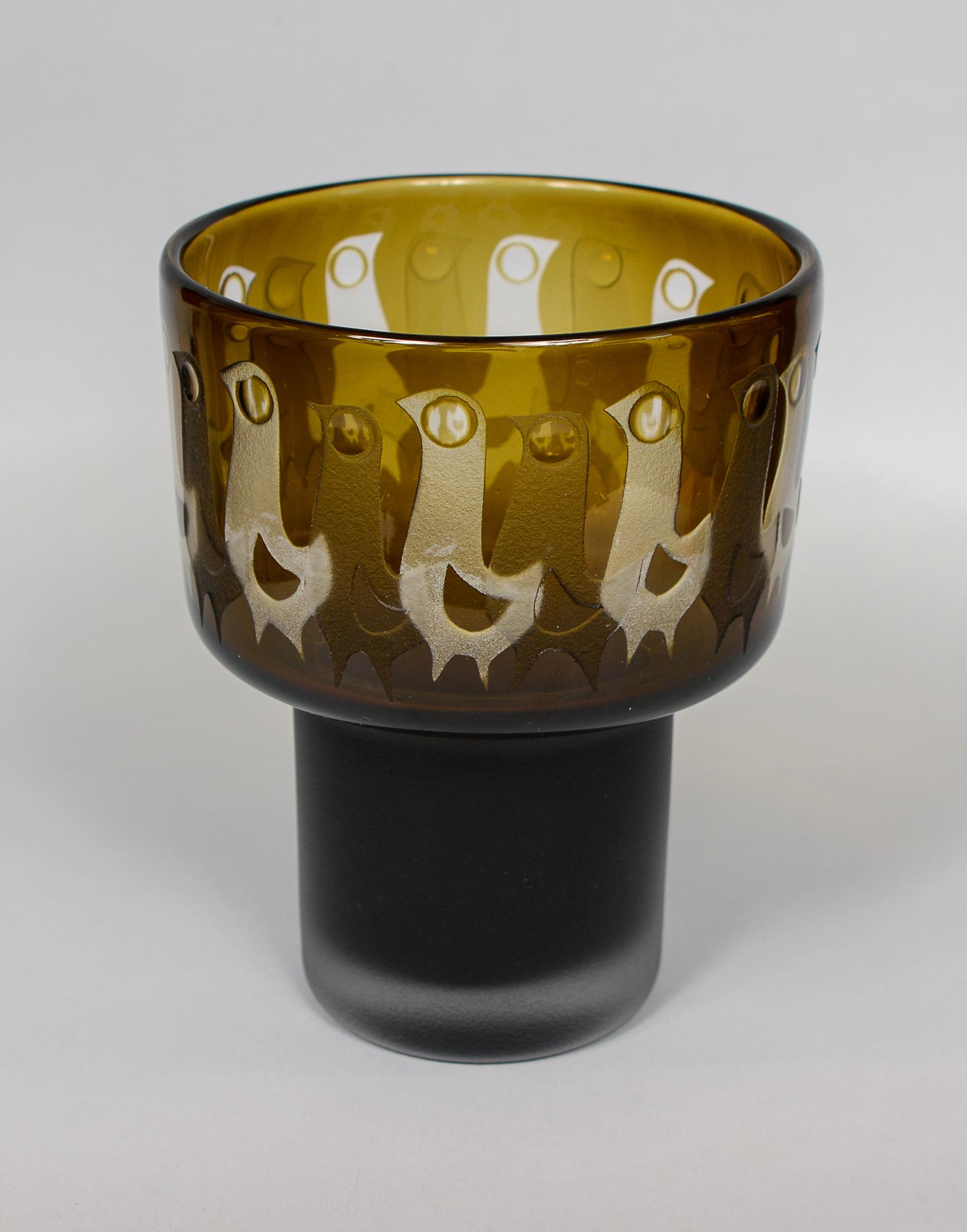 Mid-Century Modern Acid Etched Glass Vase by Ove Sandeberg for Kosta For Sale