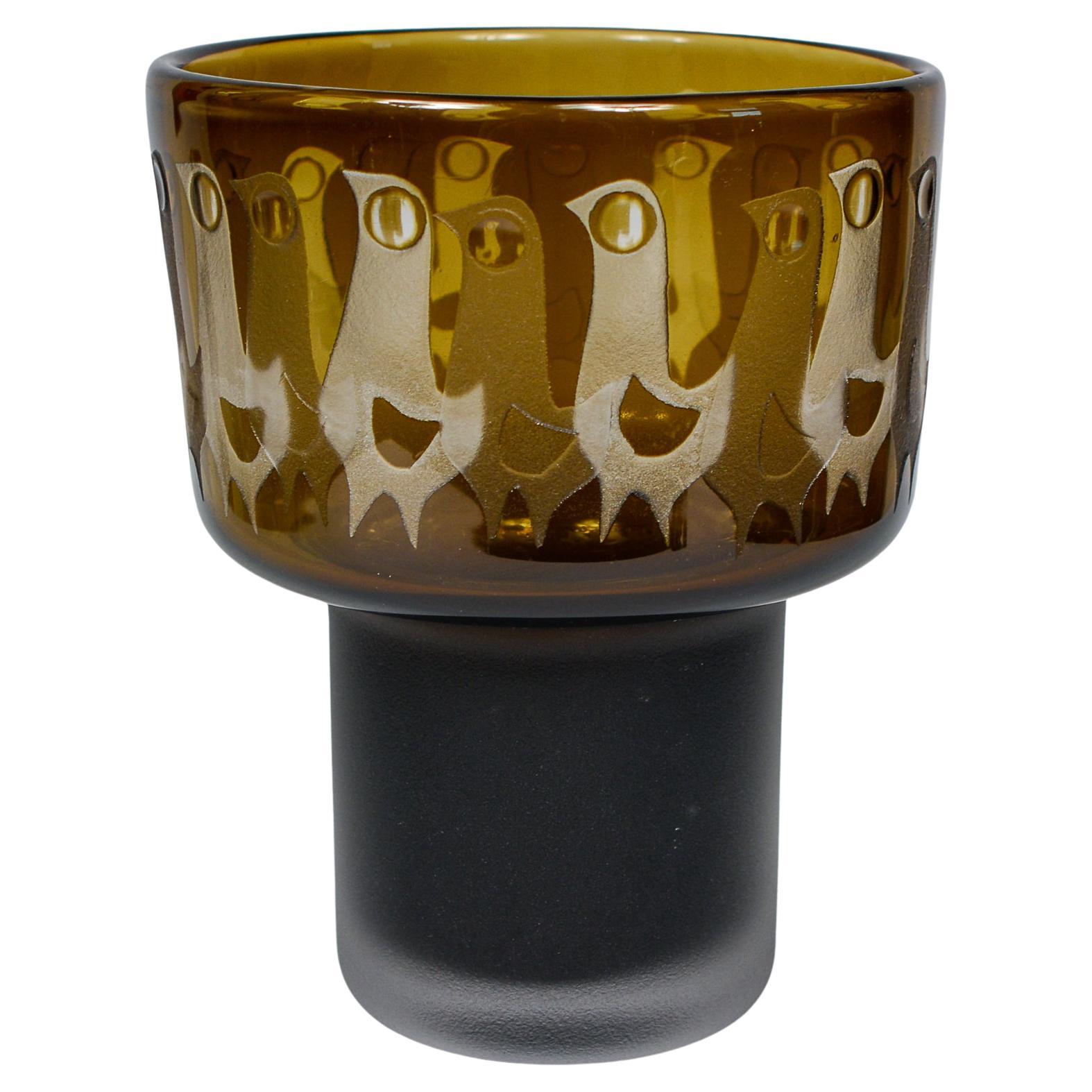 Acid Etched Glass Vase by Ove Sandeberg for Kosta For Sale