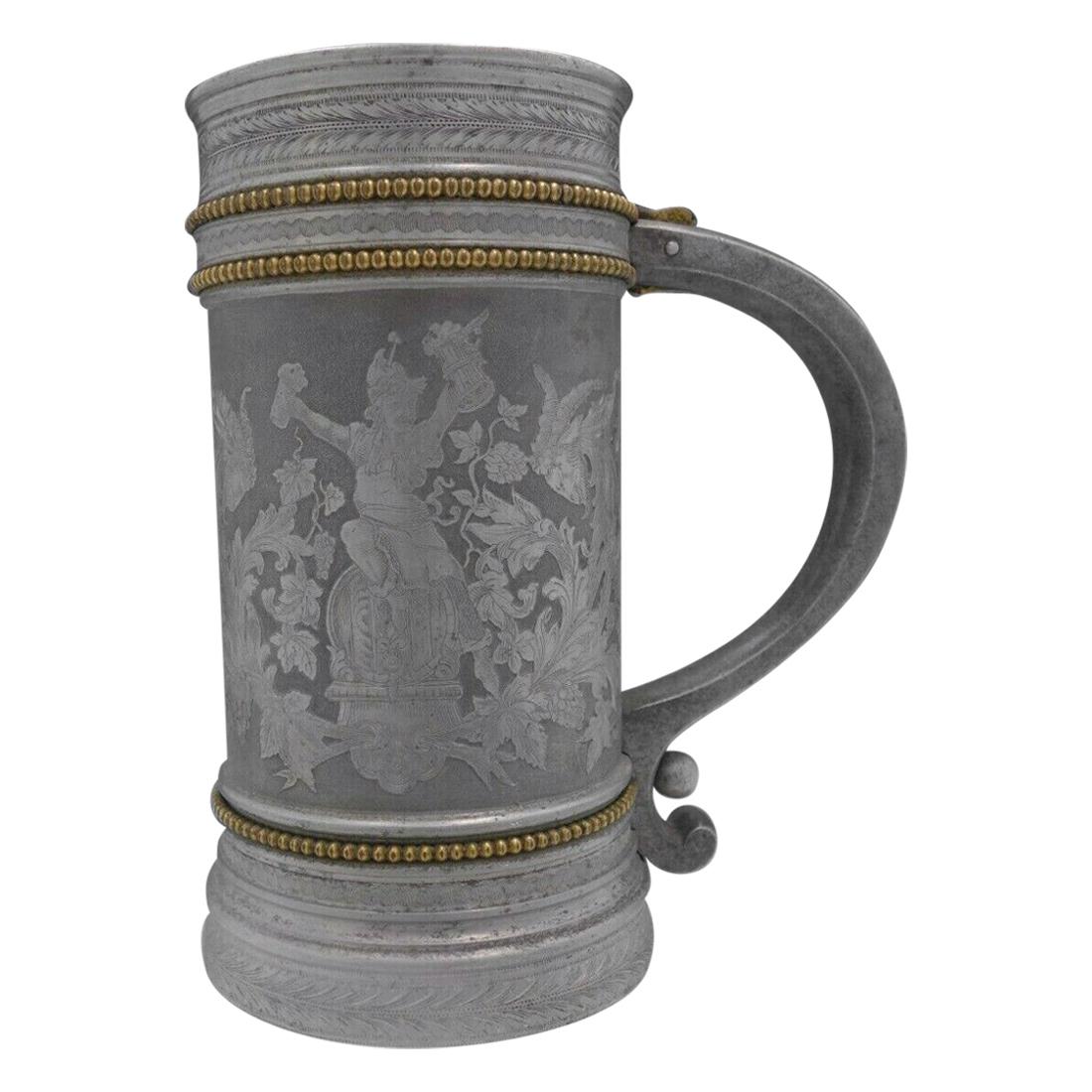 Acid Etched Mixed Metals Figurative Mug by Gorham Marked Number 11 For Sale