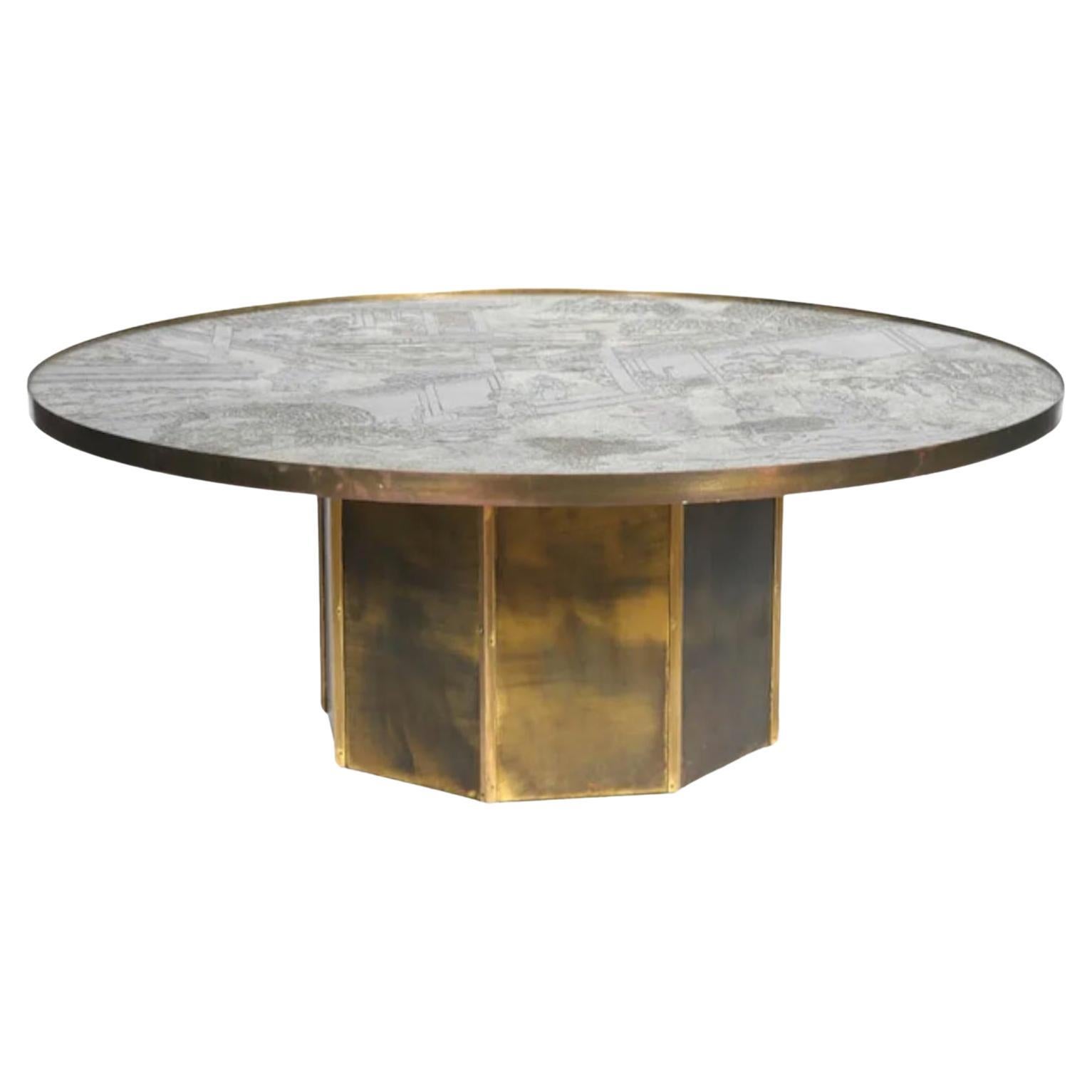Acid Etched & Patinated Brass   "Chan" Coffee Table by Philip and Kelvin Laverne For Sale