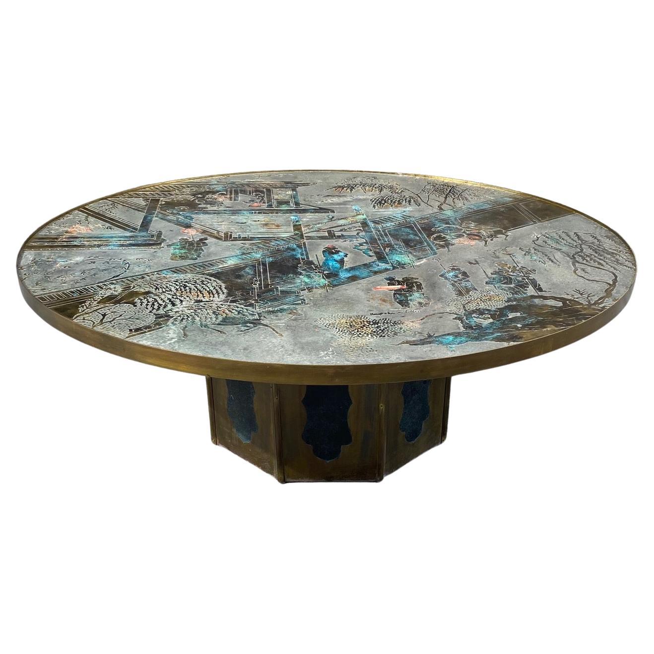 Acid Etched & Patinated Brass "Chan" Coffee Table by Philip and Kelvin Laverne For Sale
