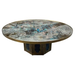 Vintage Acid Etched & Patinated Brass "Chan" Coffee Table by Philip and Kelvin Laverne