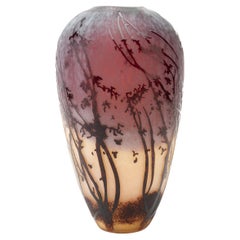 Vintage Acid Etched Purple Cameo Glass Baluster Vase