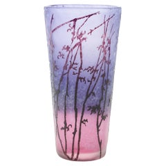 Vintage Acid Etched Purple Cameo Glass Vase
