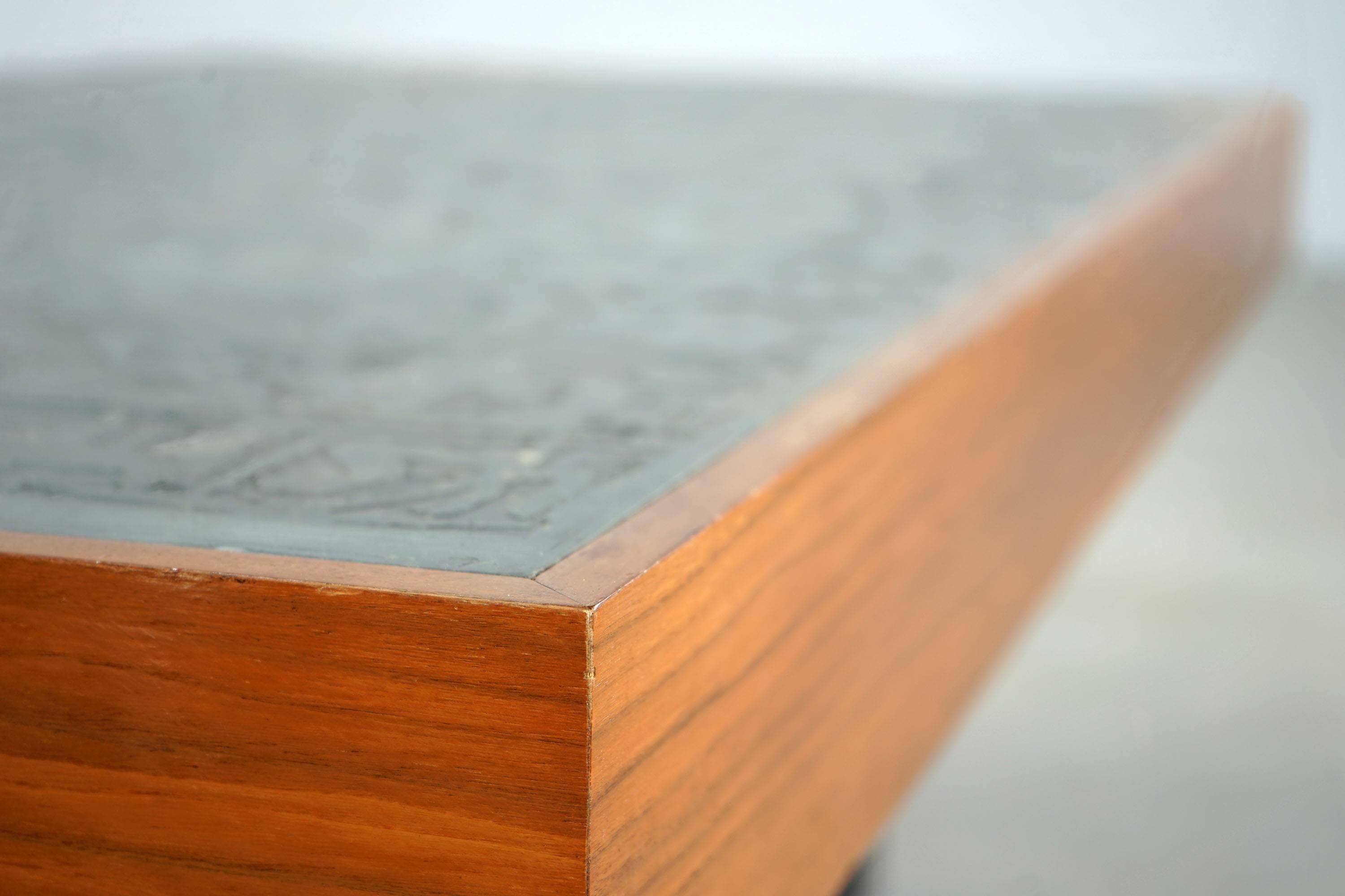 Acid-Etched Zinc Sofa Table by Bernhard Rohne, 1970s For Sale 4