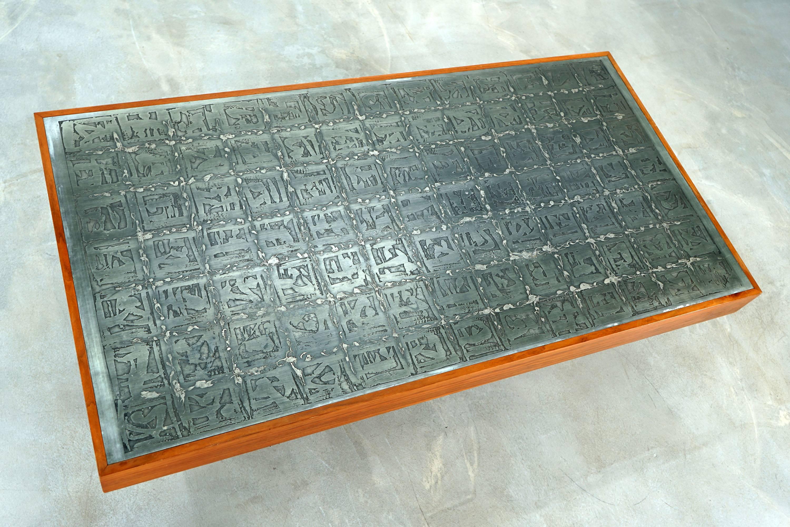 Acid-Etched Zinc Sofa Table by Bernhard Rohne, 1970s In Excellent Condition For Sale In Munster, NRW