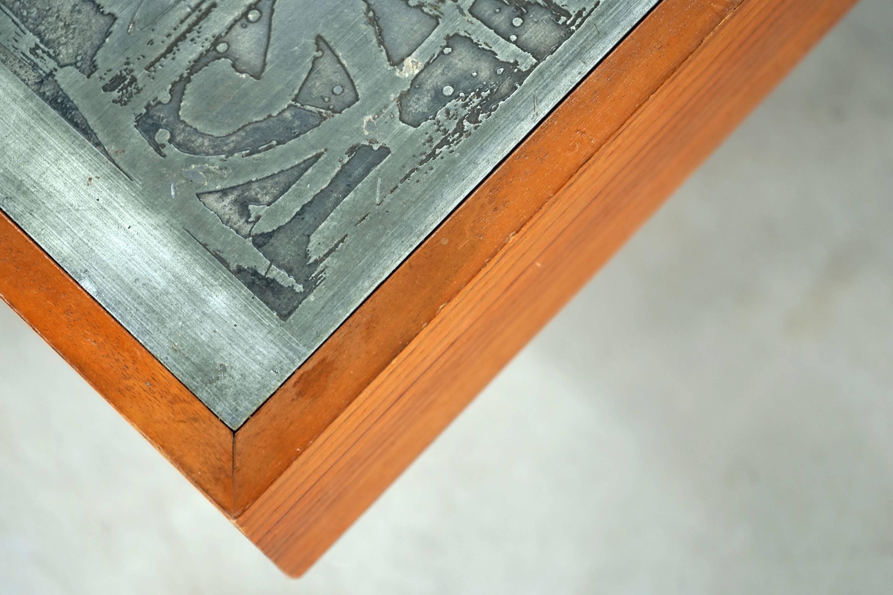 Acid-Etched Zinc Sofa Table by Bernhard Rohne, 1970s For Sale 1