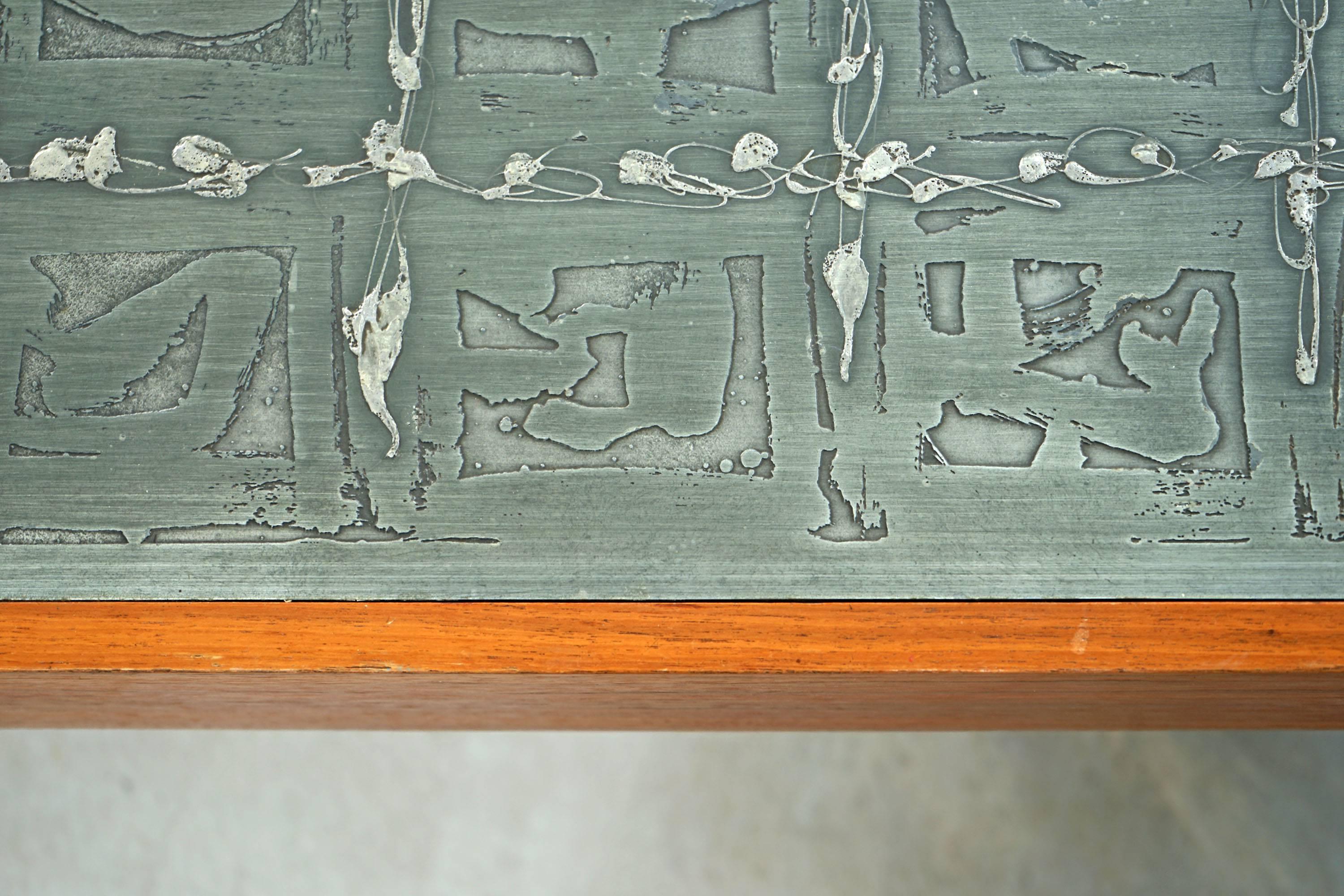 Acid-Etched Zinc Sofa Table by Bernhard Rohne, 1970s For Sale 3