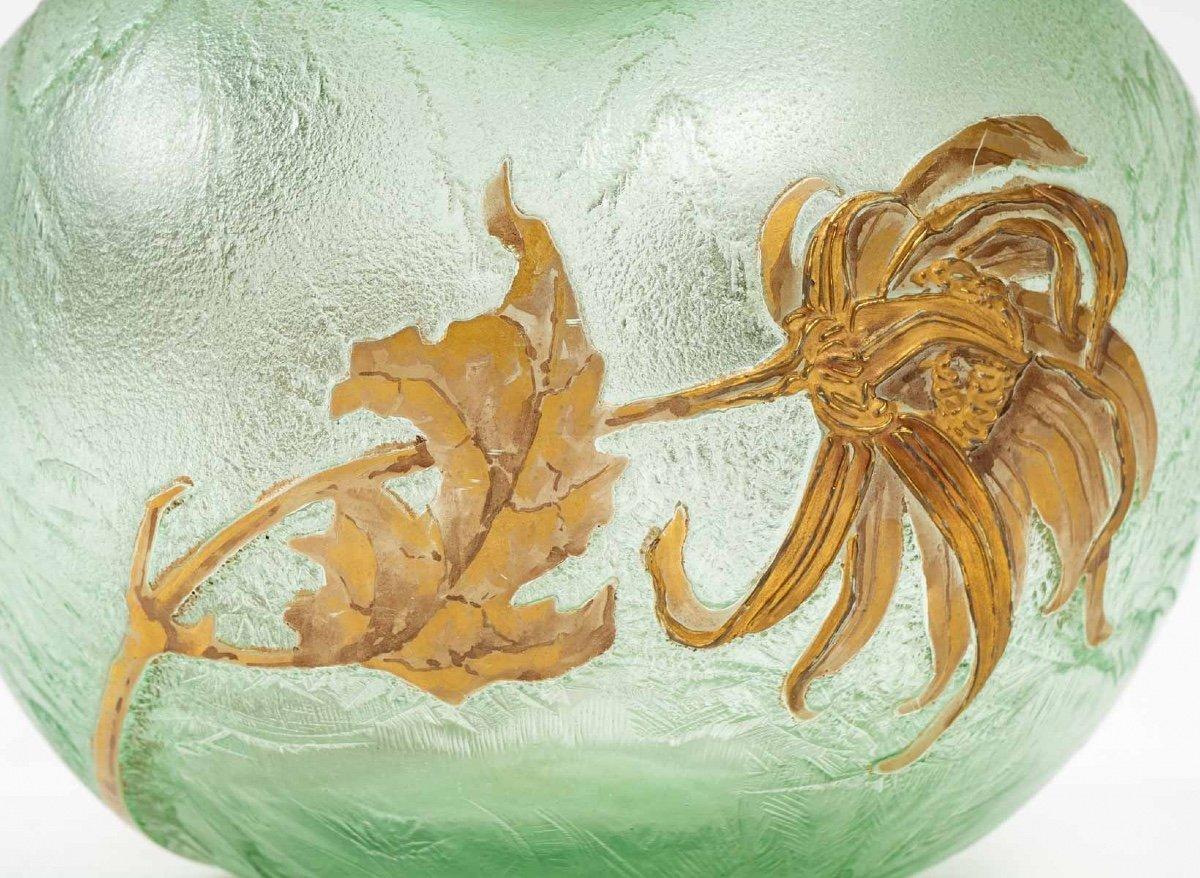 Art nouveau Vase globulaire dépoli à l'acide - Signé Mont-joye - Art Nouveau - François T. Iegras en vente