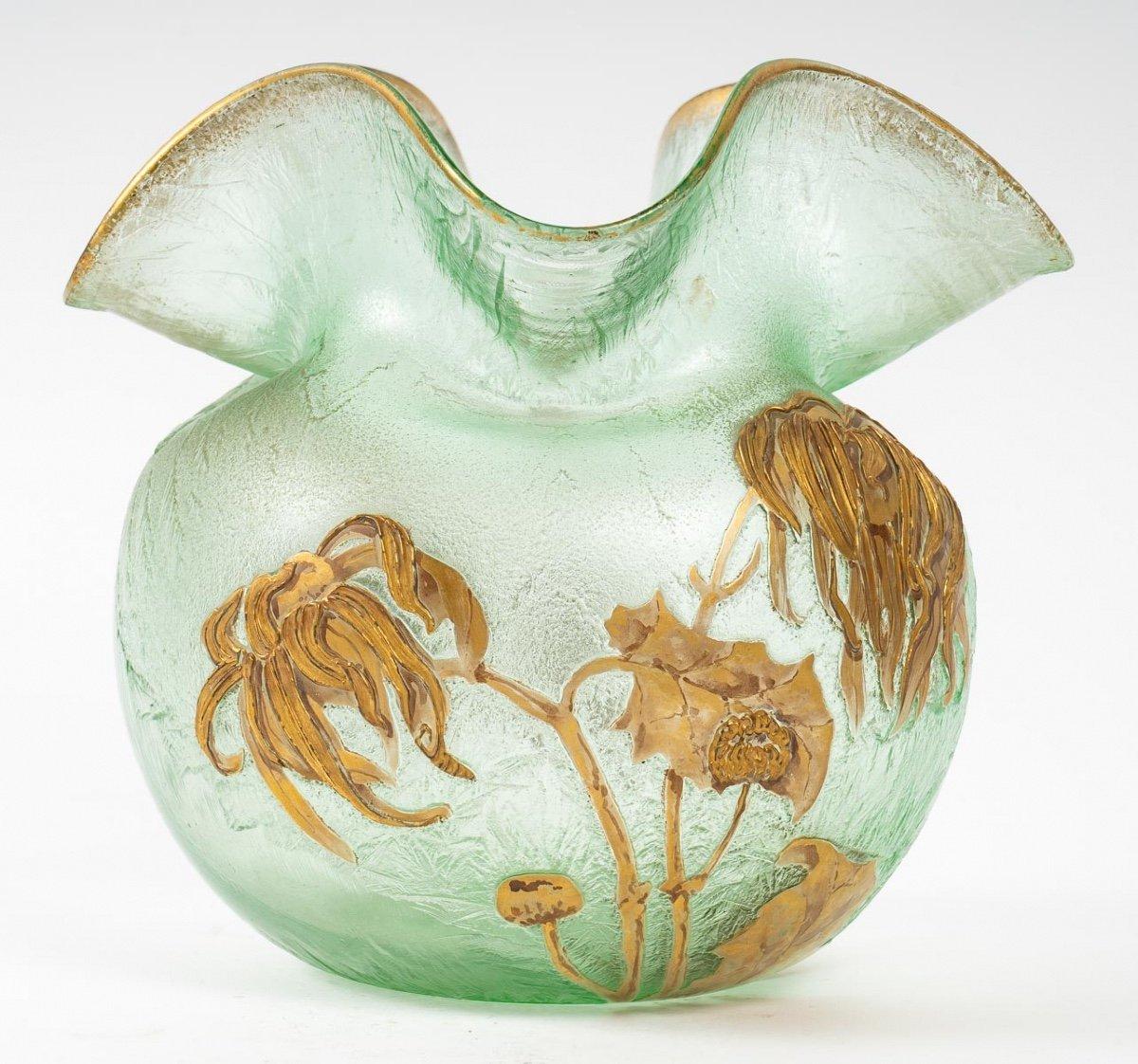 Vase globulaire dépoli à l'acide - Signé Mont-joye - Art Nouveau - François T. Iegras Excellent état - En vente à CRÉTEIL, FR
