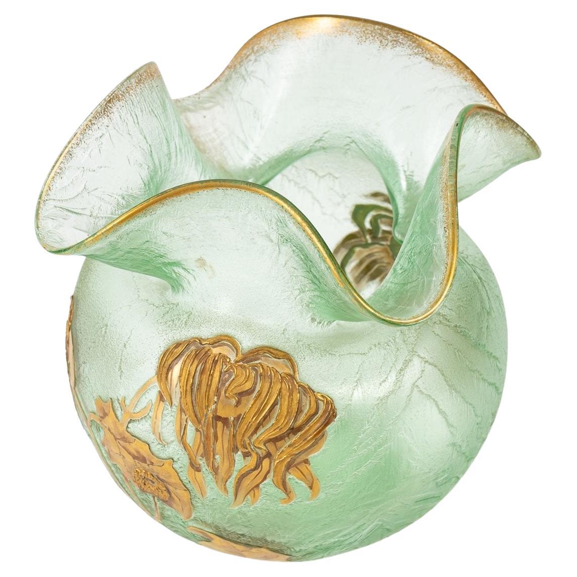 Vase globulaire dépoli à l'acide - Signé Mont-joye - Art Nouveau - François T. Iegras en vente