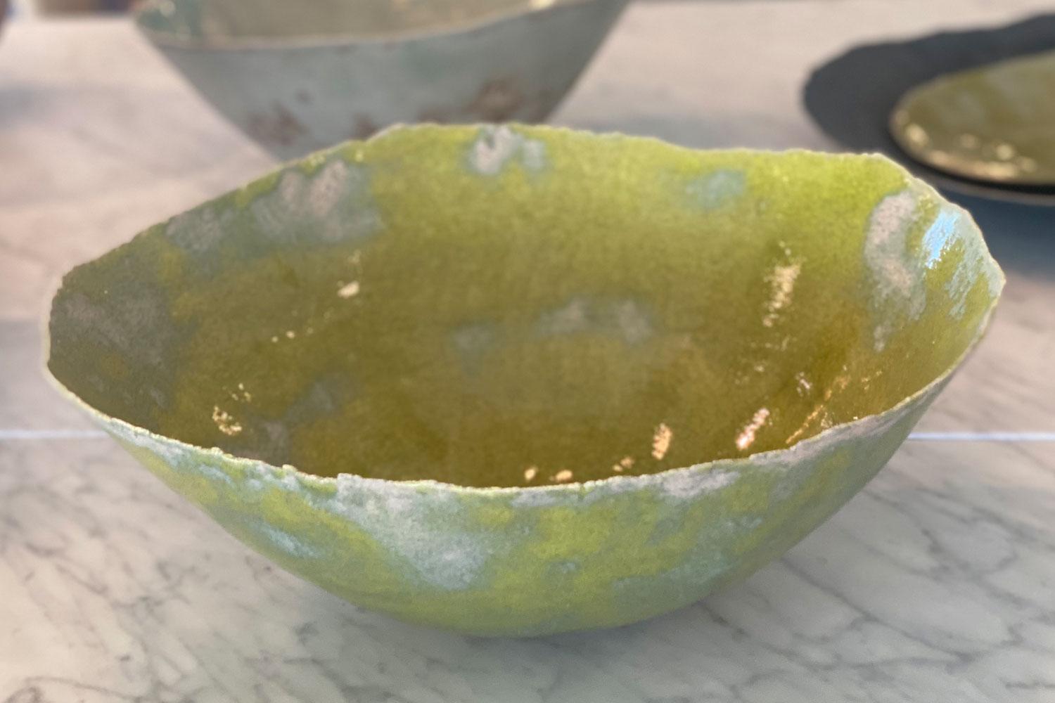 French Acid Green Handmade Ceramic Big Flare Bowl, Nathalie Sonnet For Sale