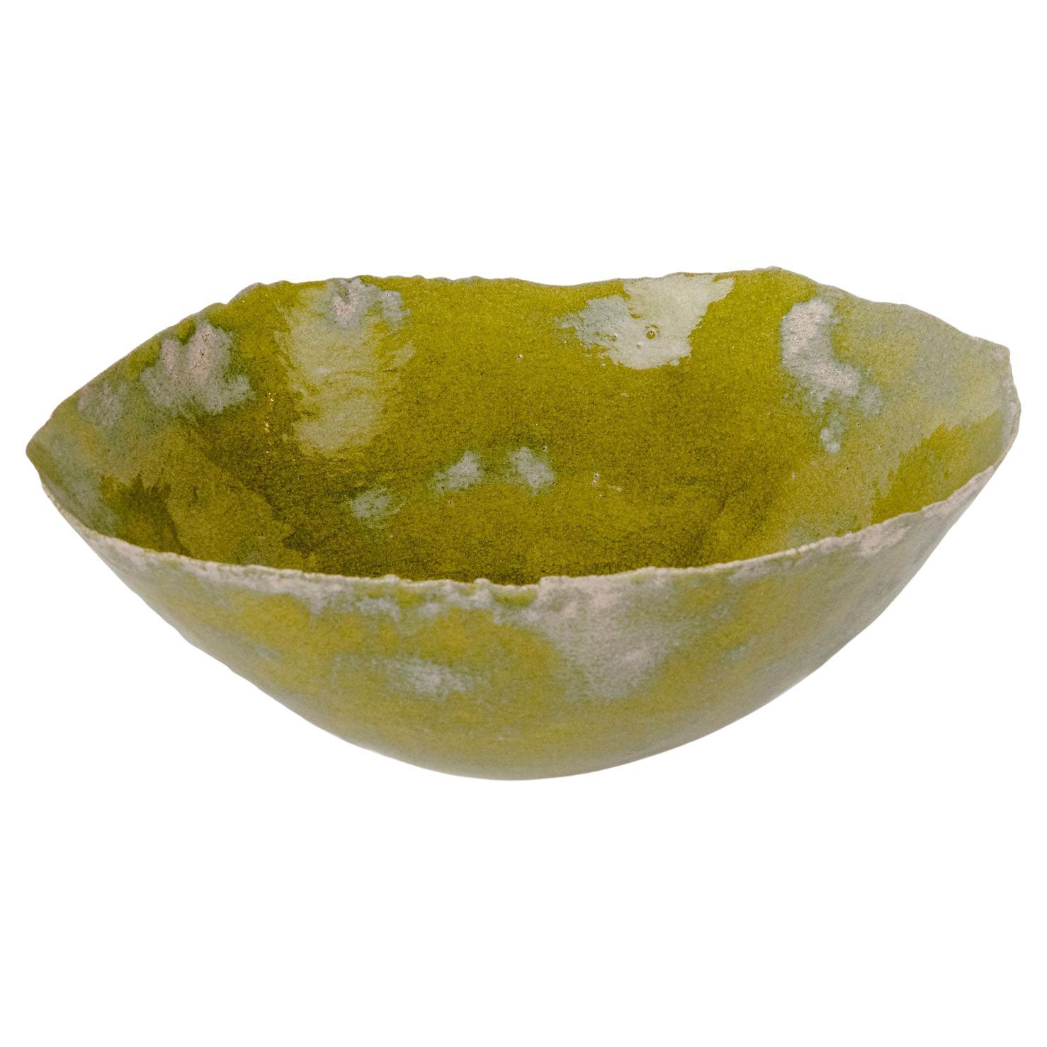 Acid Green Handmade Ceramic Big Flare Bowl, Nathalie Sonnet For Sale