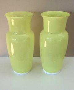 Acid Signed Pair of Vibrant Yellow Venini Murano Italia Vases
