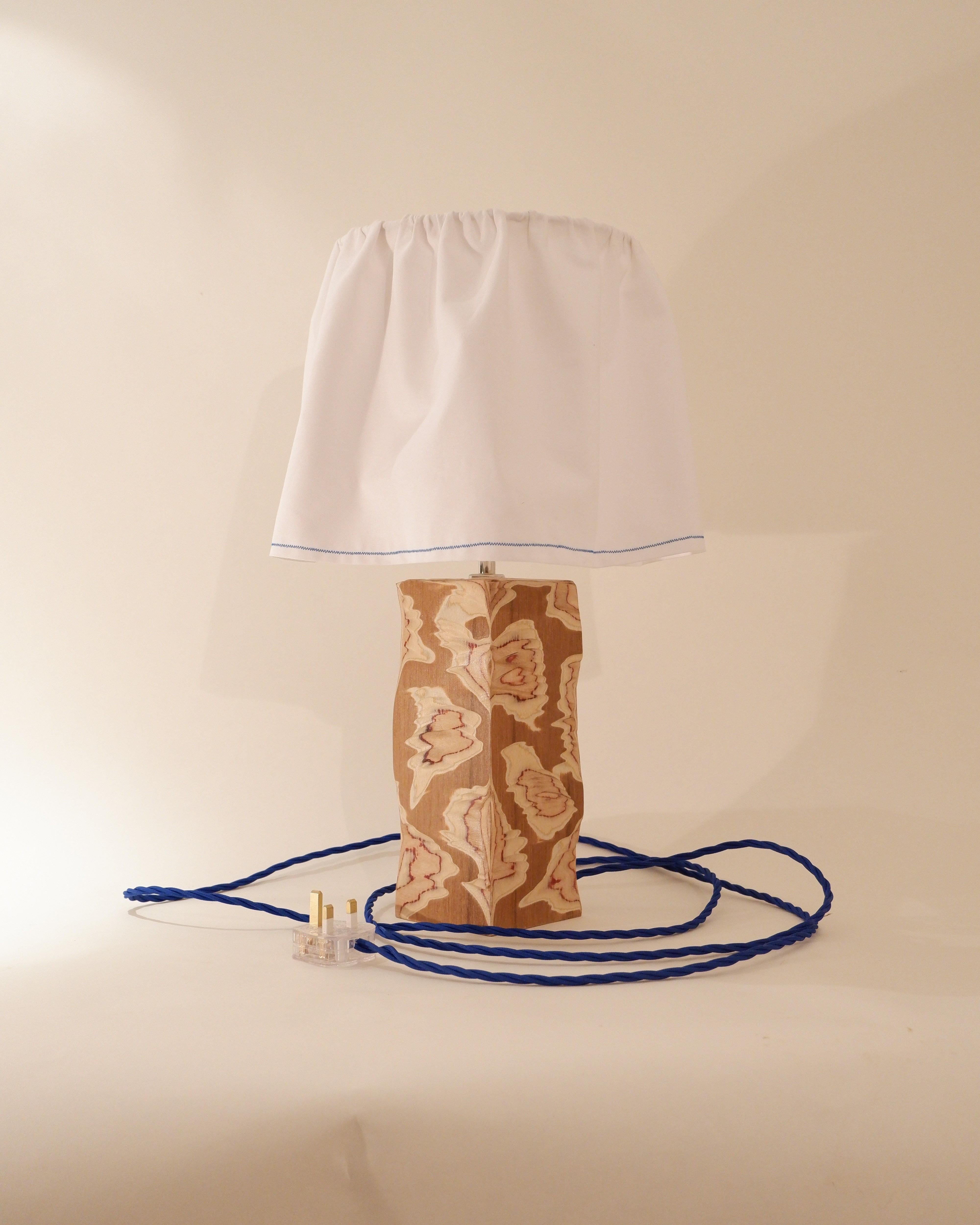 Acid Table Lamp. Modern carved teak lamp with fabric shade by Josh Page Studio In New Condition For Sale In Cranbrook, GB