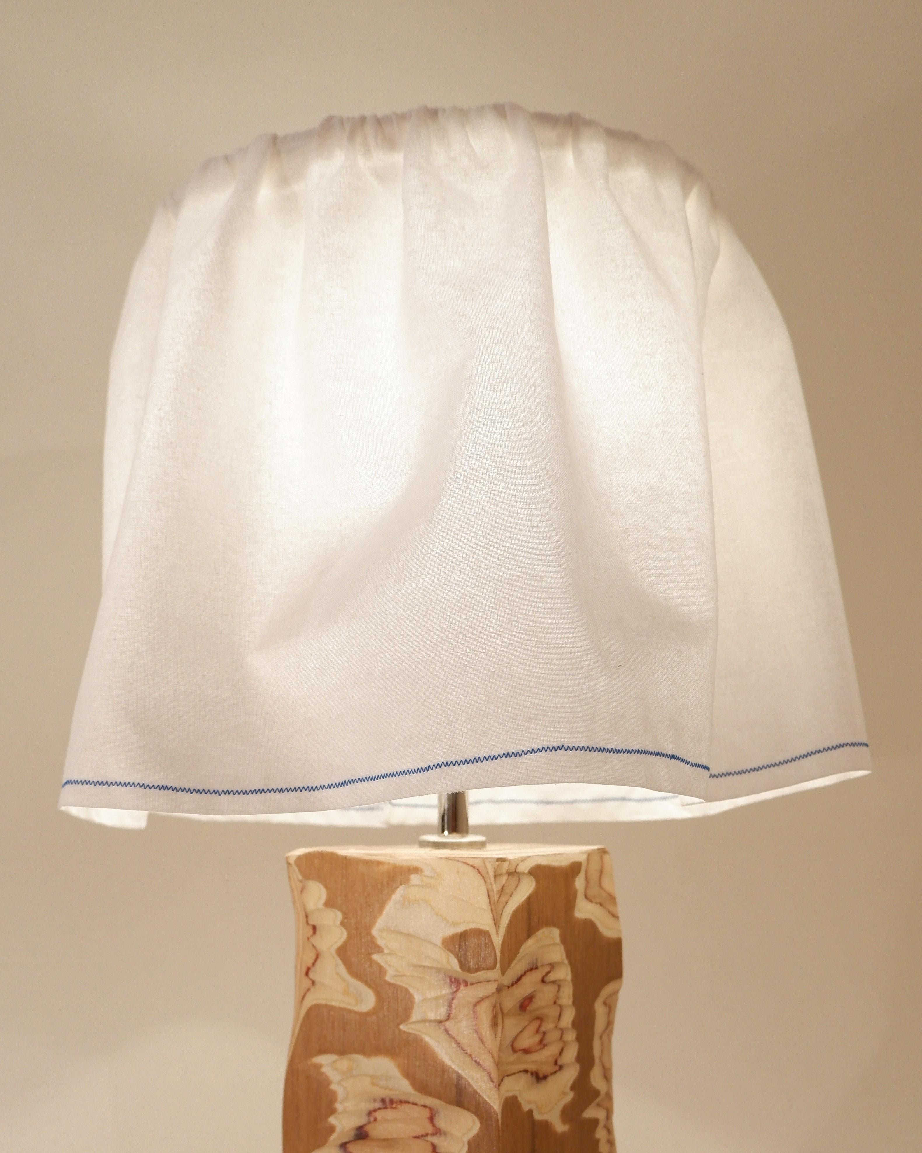 British Acid Table Large Lamp. Modern carved teak with fabric shade. Josh Page Studio For Sale