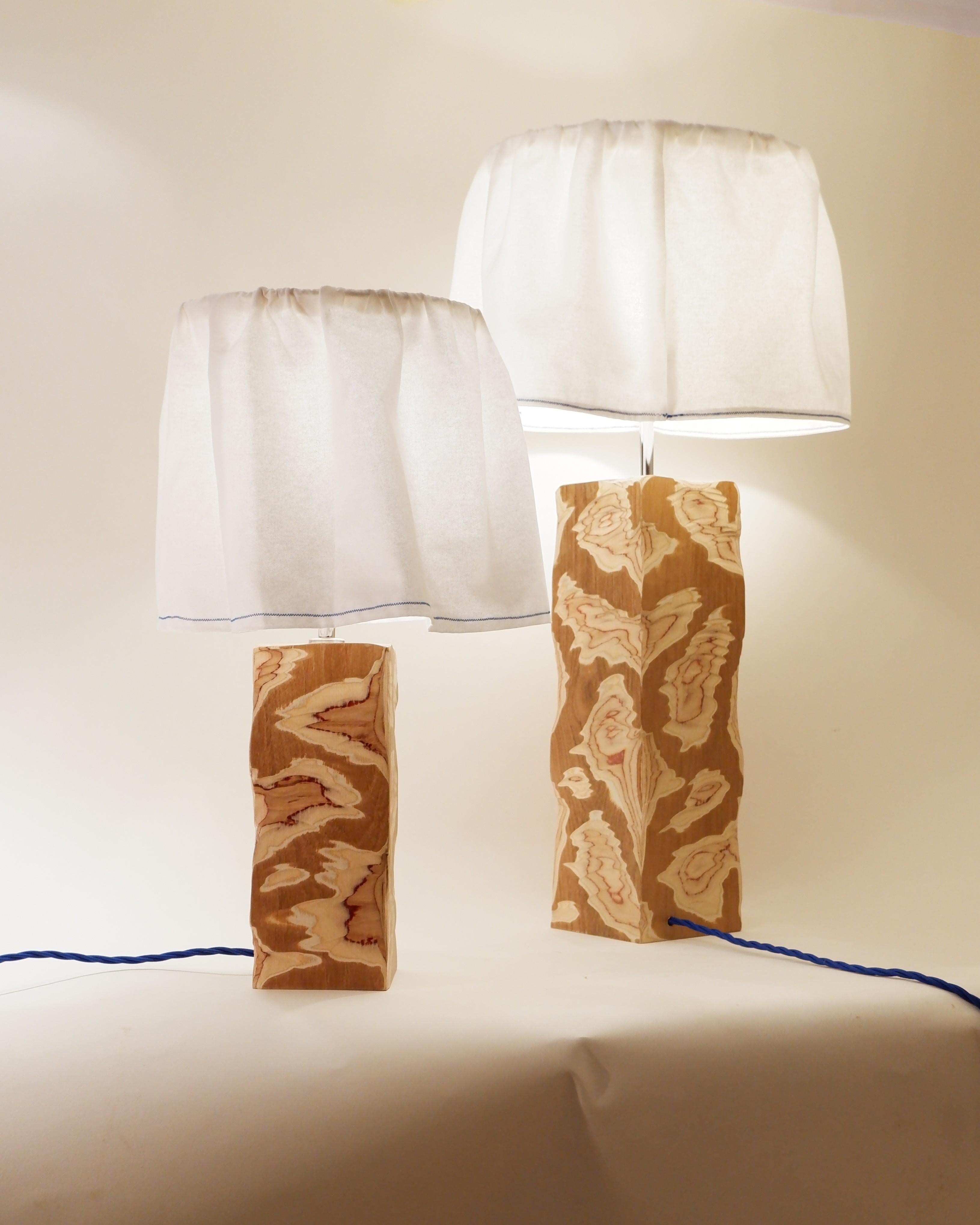 Carved Acid Table Large Lamp. Modern carved teak with fabric shade. Josh Page Studio For Sale