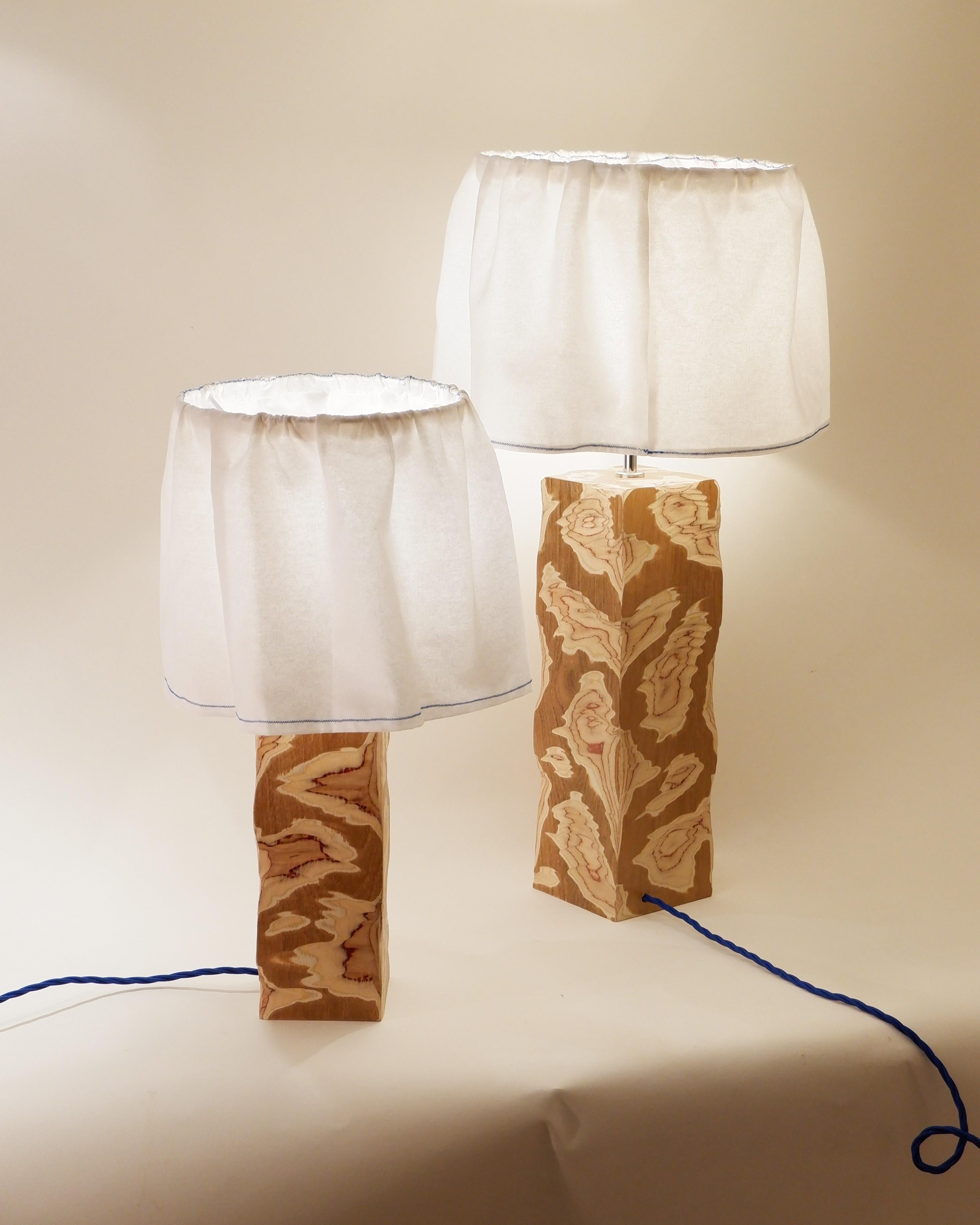 Acid Table Large Lamp. Modern carved teak with fabric shade. Josh Page Studio In New Condition For Sale In Cranbrook, GB