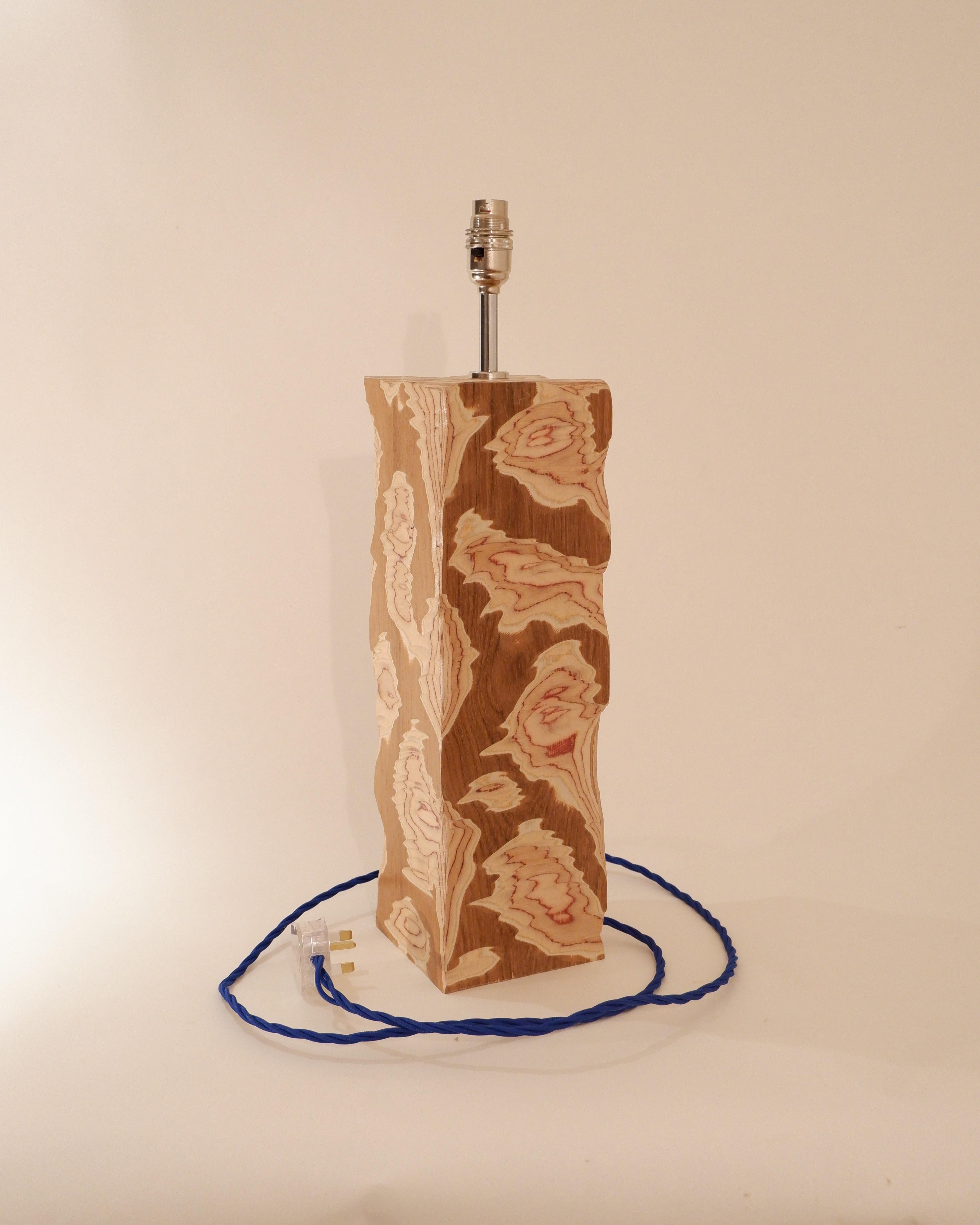 Teak Acid Table Large Lamp. Modern carved teak with fabric shade. Josh Page Studio For Sale