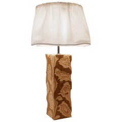 Acid Table Large Lamp. Modern carved teak with fabric shade. Josh Page Studio
