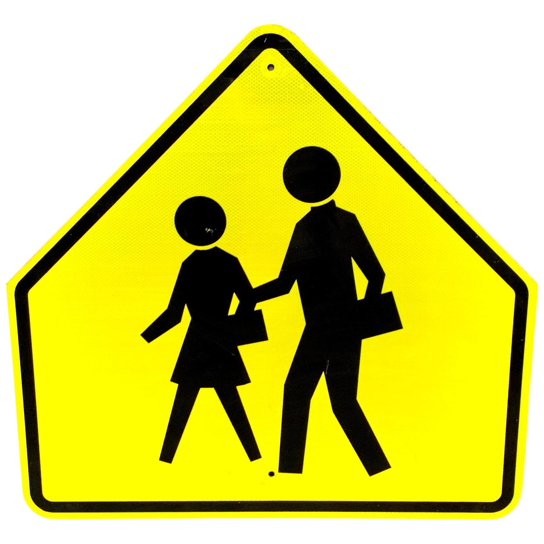 Acid Yellow Reflective Pedestrian Road Sign from Los Angeles For Sale