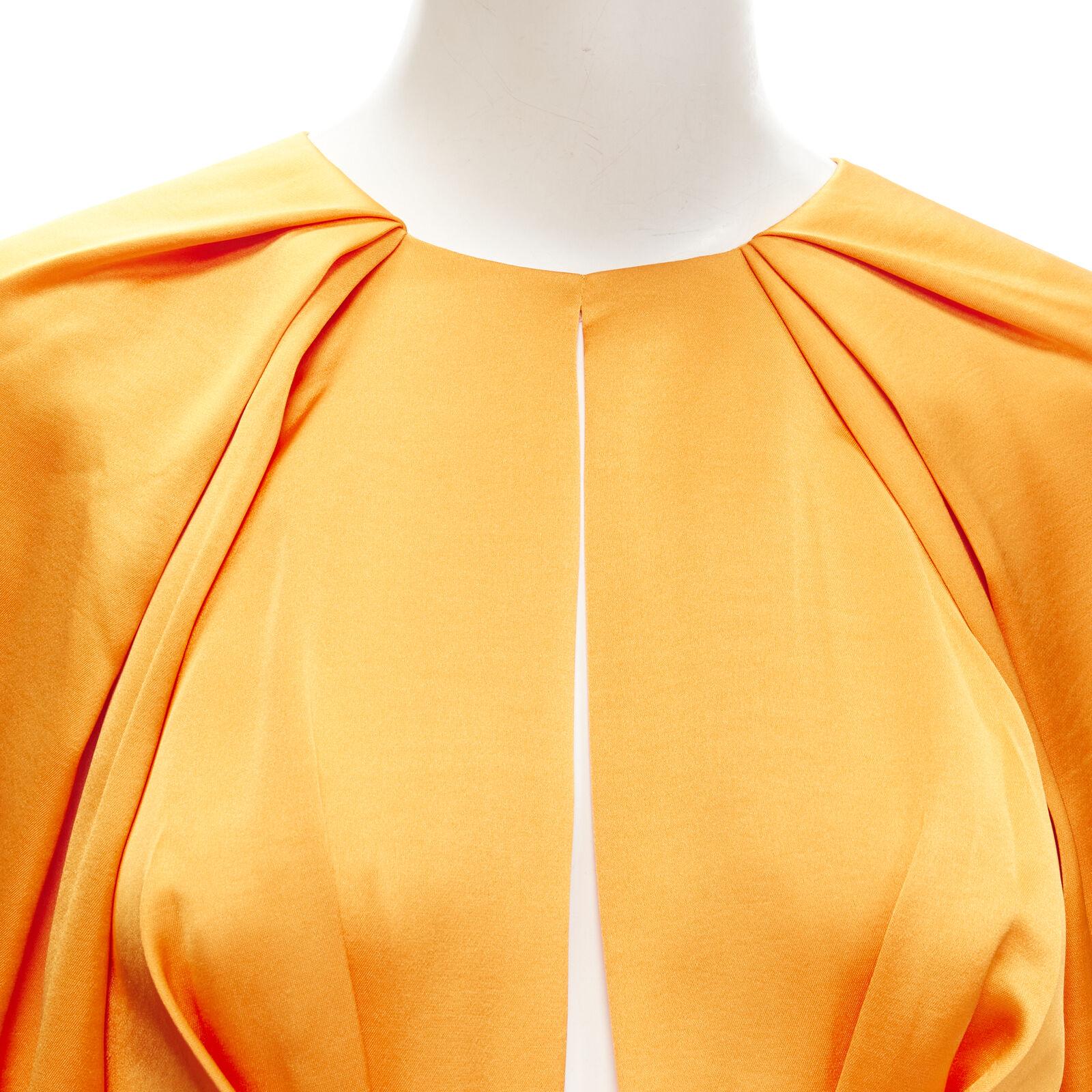 ACLER bright orange silky keyhole draped raglan puff sleeves mini dress US2 XS For Sale 1