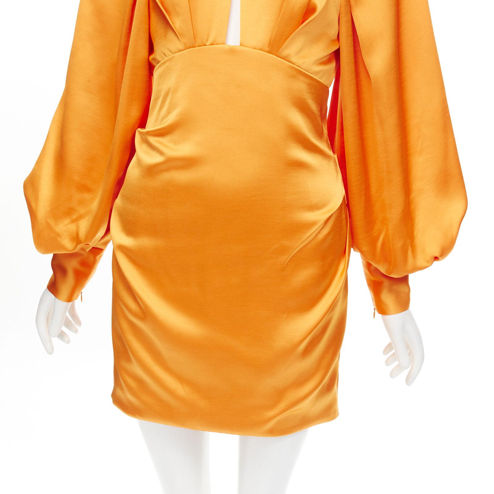 ACLER bright orange silky keyhole draped raglan puff sleeves mini dress US2 XS For Sale 2