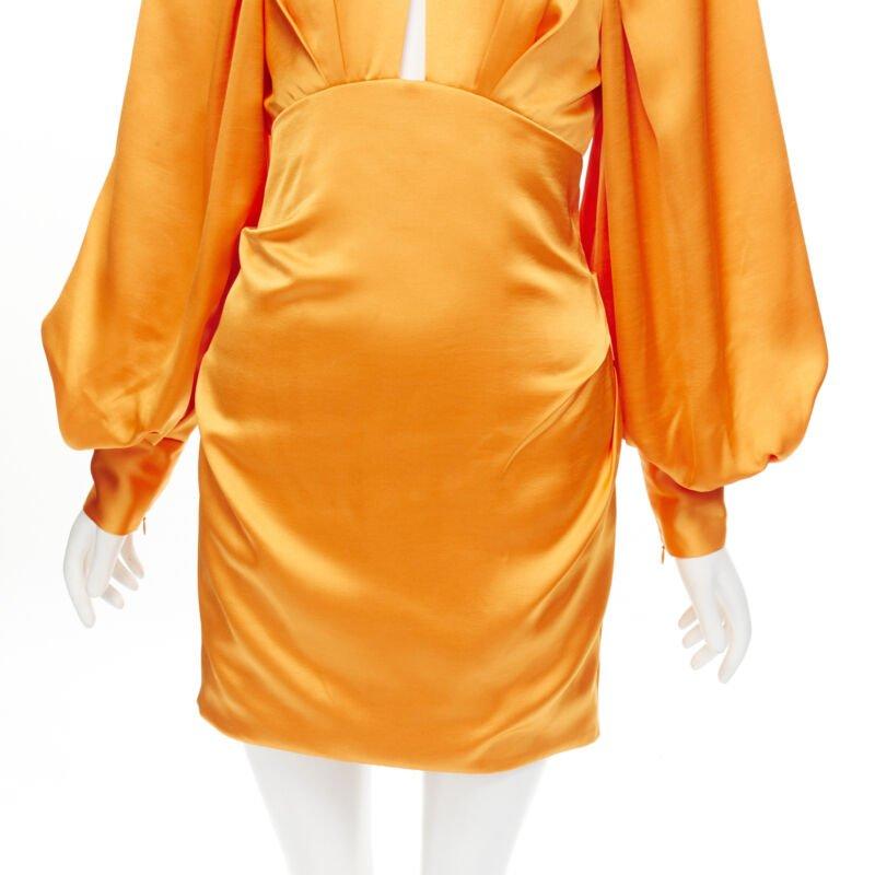 ACLER bright orange silky keyhole draped raglan puff sleeves mini dress US2 XS For Sale 3