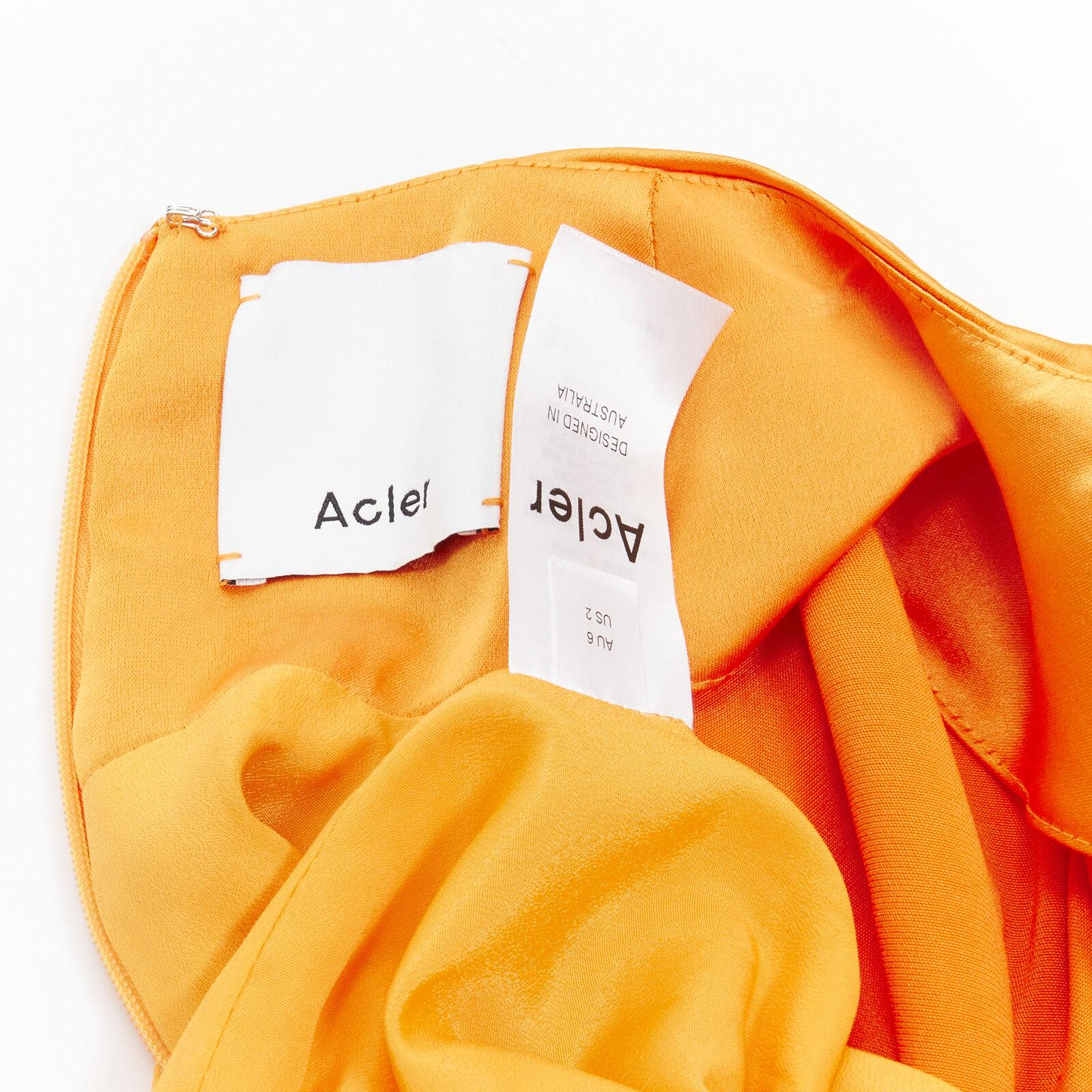 ACLER bright orange silky keyhole draped raglan puff sleeves mini dress US2 XS For Sale 3
