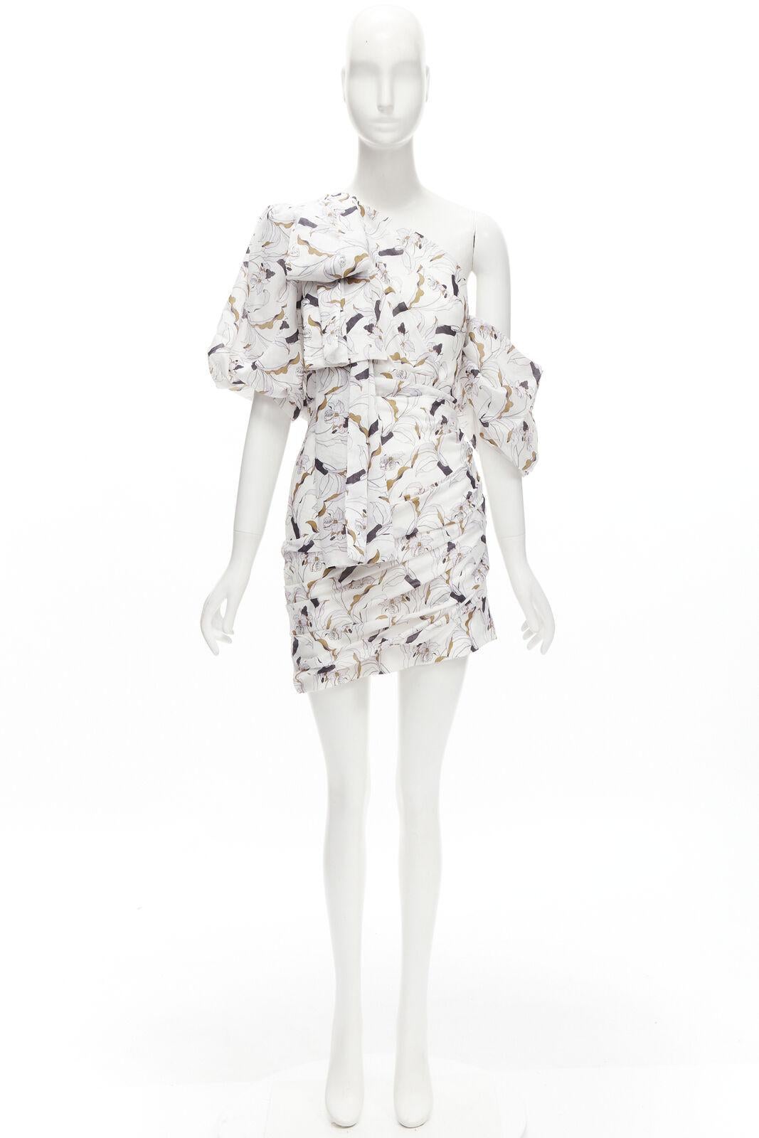 ACLER Robe à manches bouffantes Maves avec imprimé floral blanc et nœud papillon taille US 2 XS en vente 6