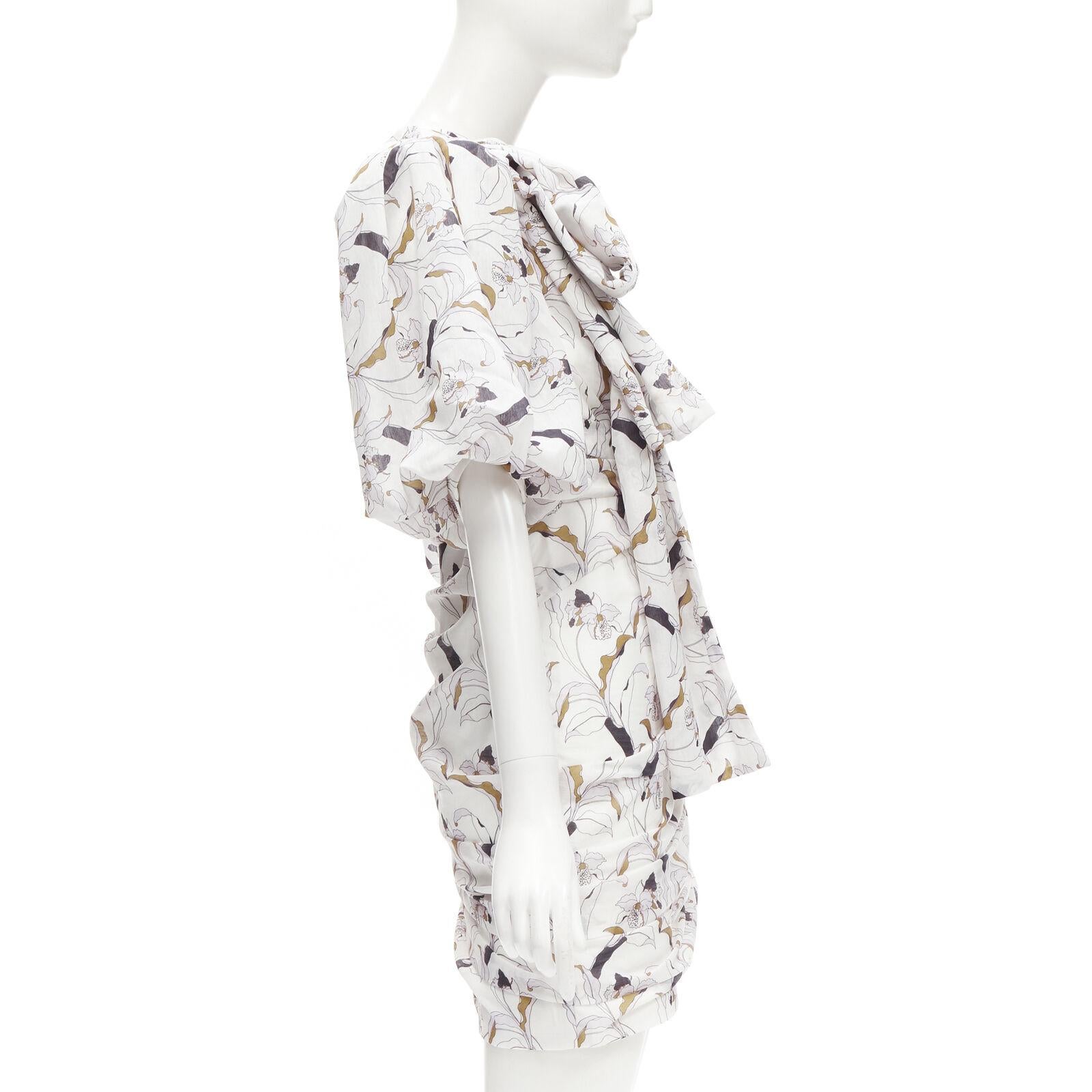 ACLER Robe à manches bouffantes Maves avec imprimé floral blanc et nœud papillon taille US 2 XS Excellent état - En vente à Hong Kong, NT