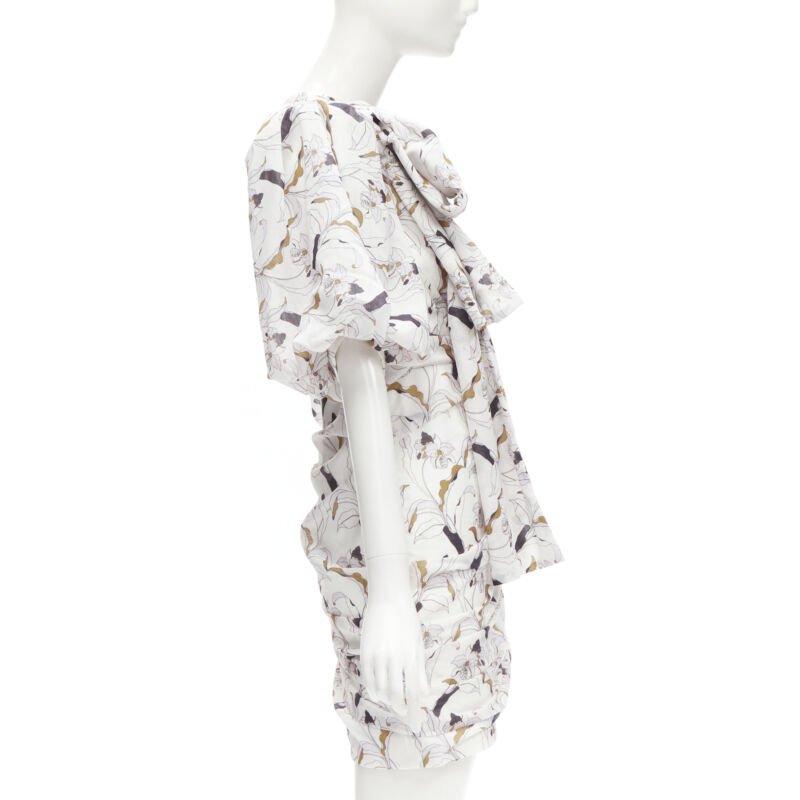ACLER Maves white floral print bow off shoulder puff sleeve dress US2 XS In Excellent Condition For Sale In Hong Kong, NT