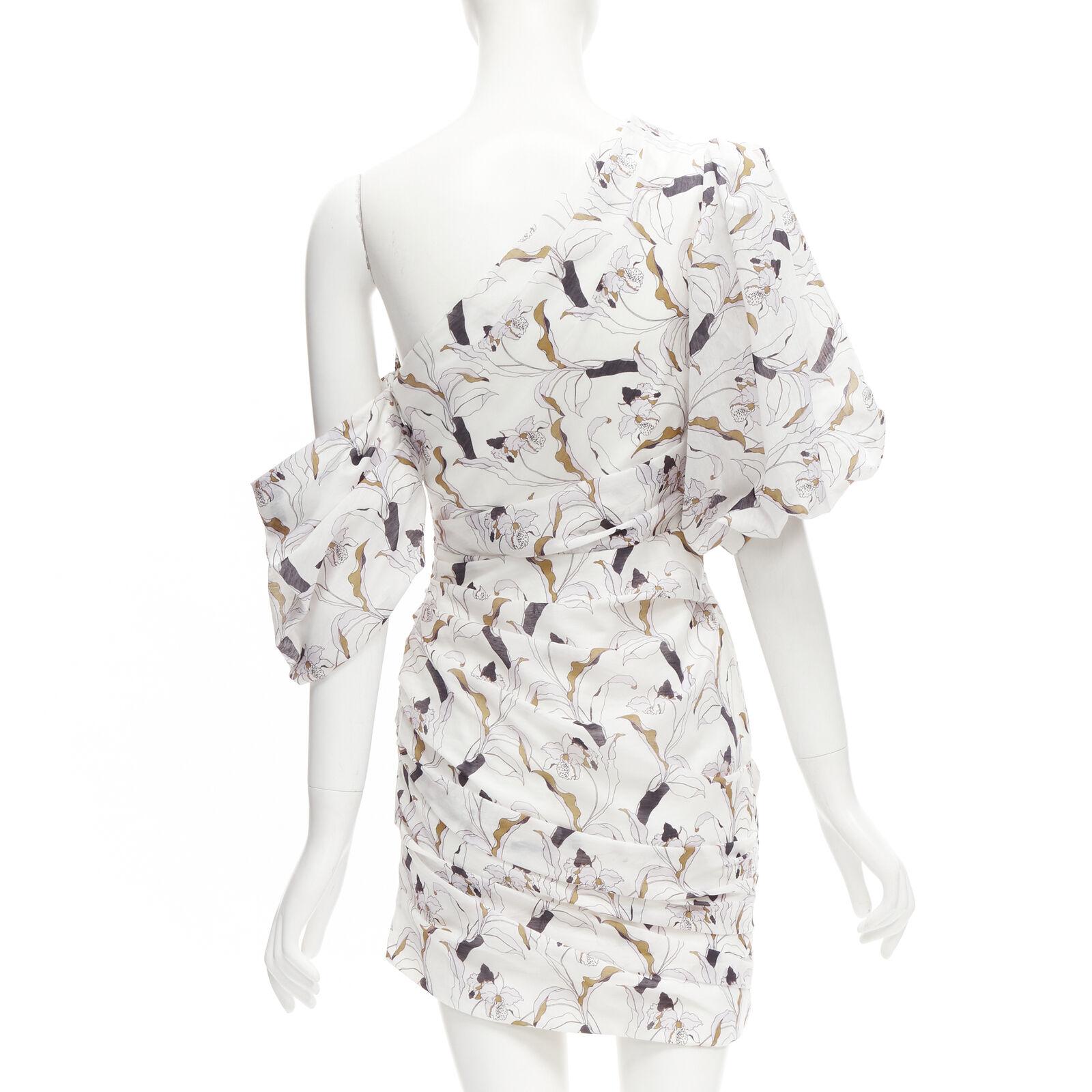 ACLER Robe à manches bouffantes Maves avec imprimé floral blanc et nœud papillon taille US 2 XS Pour femmes en vente