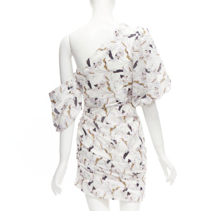 Women's ACLER Maves white floral print bow off shoulder puff sleeve dress US2 XS For Sale
