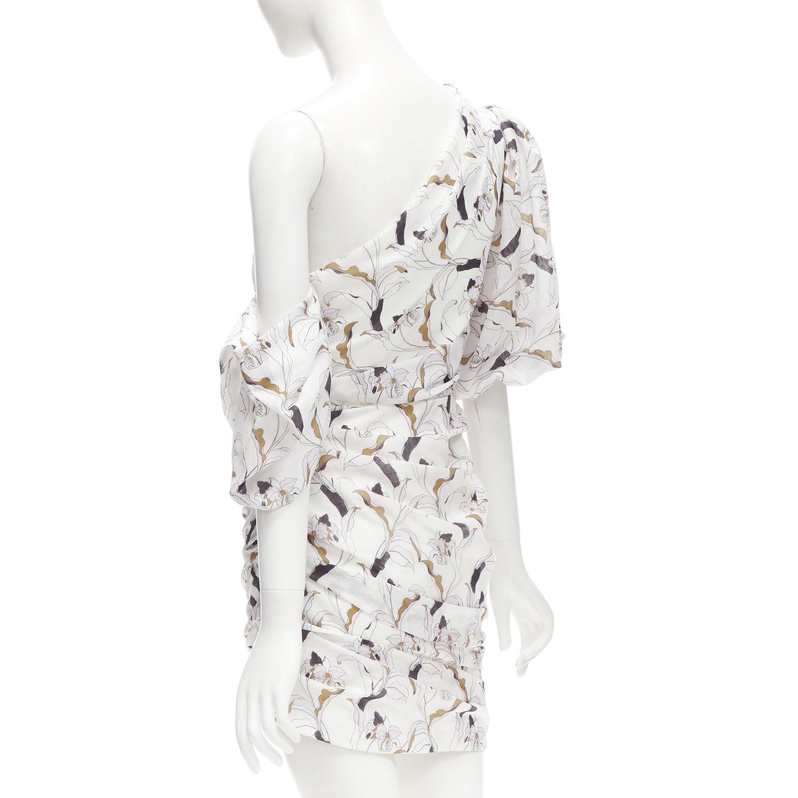 ACLER Robe à manches bouffantes Maves avec imprimé floral blanc et nœud papillon taille US 2 XS en vente 1