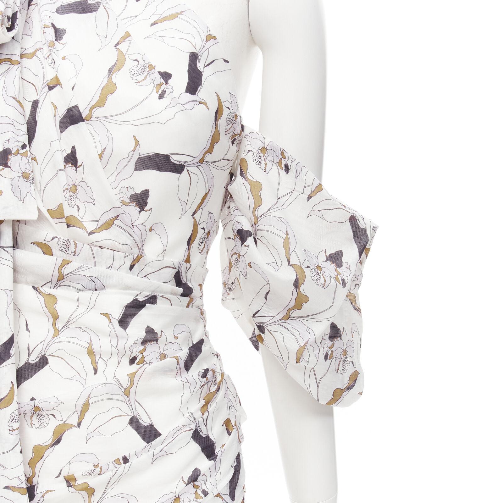 ACLER Robe à manches bouffantes Maves avec imprimé floral blanc et nœud papillon taille US 2 XS en vente 2