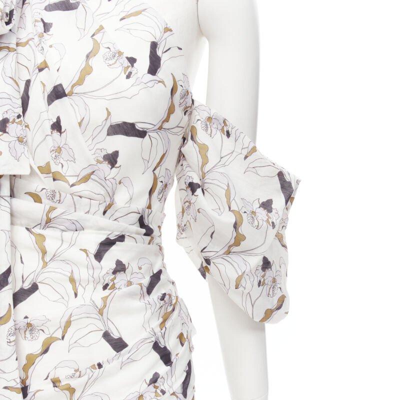 ACLER Maves white floral print bow off shoulder puff sleeve dress US2 XS For Sale 2
