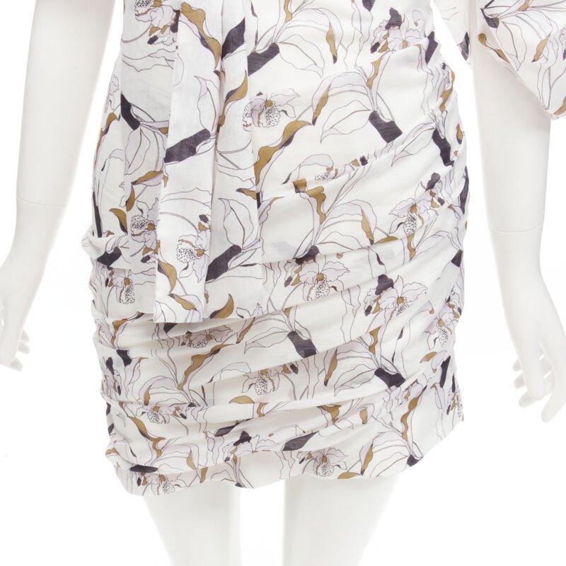 ACLER Maves white floral print bow off shoulder puff sleeve dress US2 XS For Sale 3