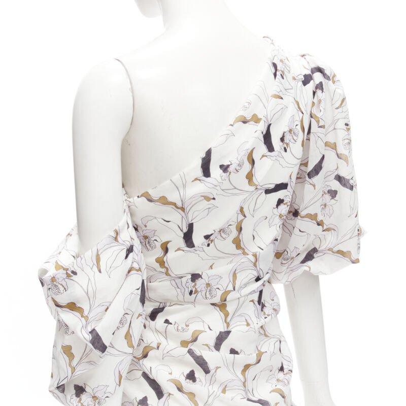 ACLER Maves white floral print bow off shoulder puff sleeve dress US2 XS For Sale 4