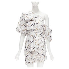 ACLER Maves white floral print bow off shoulder puff sleeve dress US2 XS